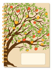 A5 school spiral notebook cover with apple tree and autumn apples