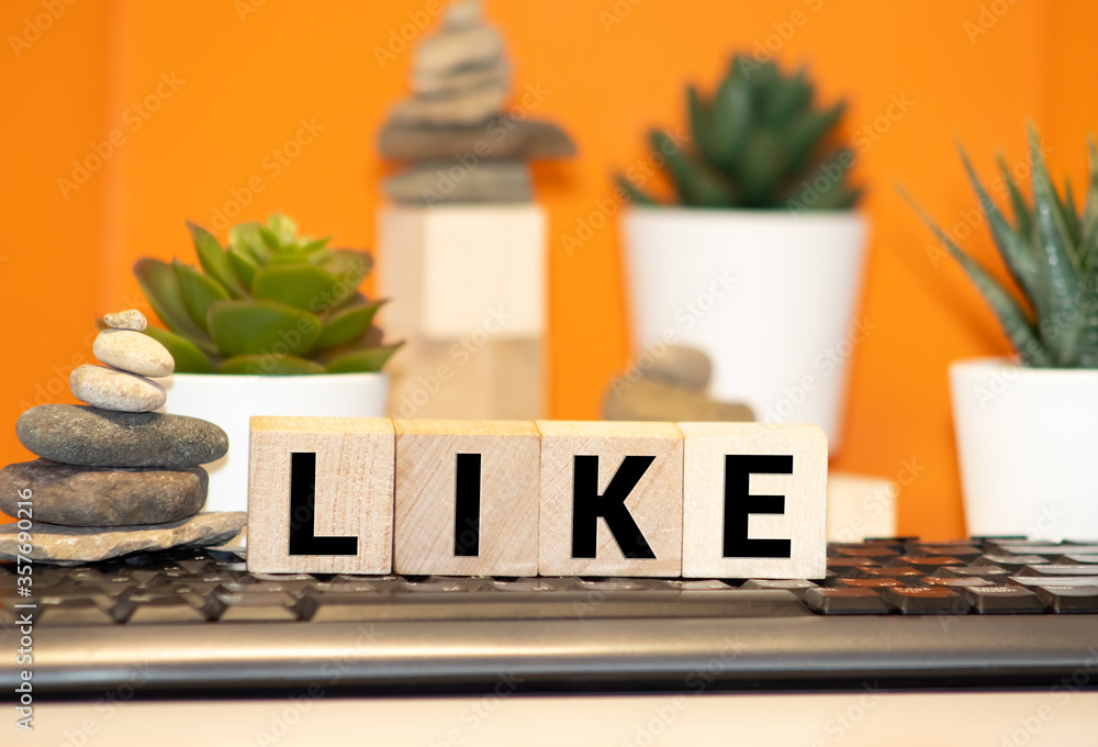 Poster wooden blocks with text like on a light background