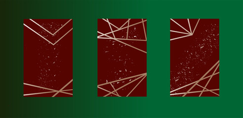 Graphic Template Set for Luxury Design, Golden Lines in Art Deco Style on Brown Background, Vector