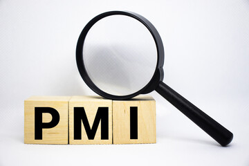 Word PMI is made of wooden building blocks. Concept.