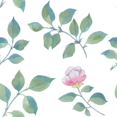 Abstract botanical pattern of watercolor leaves on a white background. Art watercolor for design, packaging and printing. Ornament of rose leaves.