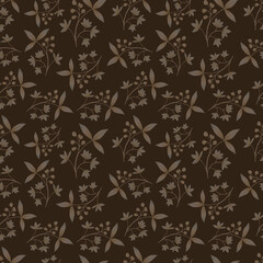 Seamless botanical pattern of watercolor leaves on a brown background. Art watercolor for design, packaging and printing.