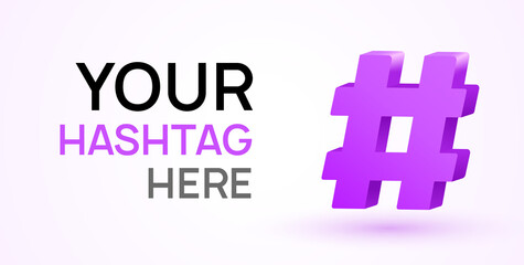 Hashtag vector 3d icon. Social hash tag design symbol for media logo - obrazy, fototapety, plakaty