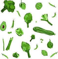 farm vegetables seamless pattern of zucchini and leek  broccoli green peas mock up