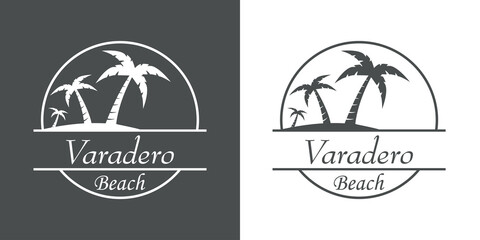Símbolo destino de vacaciones. Icono plano texto Varadero Beach en círculo en fondo gris y fondo blanco