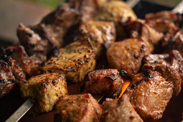 grilled meat shashlik fire cooking smoke 