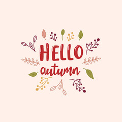 Hello Autumn. Creative typography lettering for card designs.