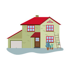 Cute Cartoon Colorful Houses for Sale or Rent. Vector Flat Buildings Illustration. Design, icon.