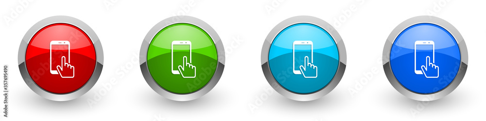 Aufkleber smartphone silver metallic glossy icons, mobile phone concept set of modern design buttons for web, 