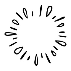 Obraz premium Vector freehand illustration of blots, rays, drops. Abstract, hand drawn element, round frame, isolated on white background.