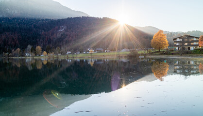 Beautiful landscape with mountains and lake in a countryside, Austria.