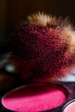 Close Up Of A Powder Brush With Pink Blush Powder