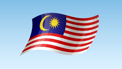 Malaysia flag state symbol isolated on background national banner. Greeting card National Independence Day of the Malaysia. Illustration banner with realistic state flag.