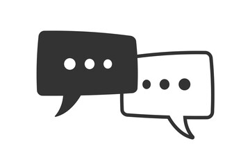 Message bubbles icon. Black and white chat bubble with three dots overlapping other one. Messaging concept. Flat vector illustration isolated on white background.