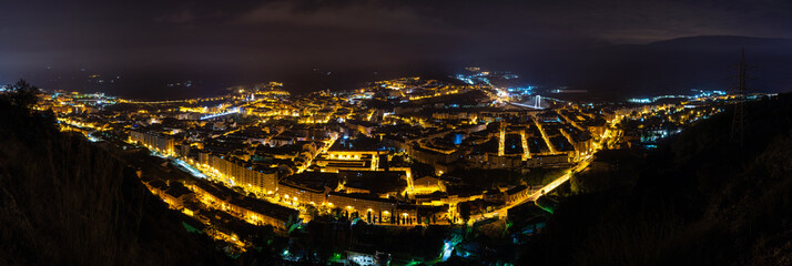 panorama aerial view of the city of alcoy at night