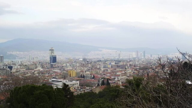 Izmir, Turkey - February 22, 2020. Izmir City view with Towers of Izmir up from varyant road Konak Izmir Turkey.