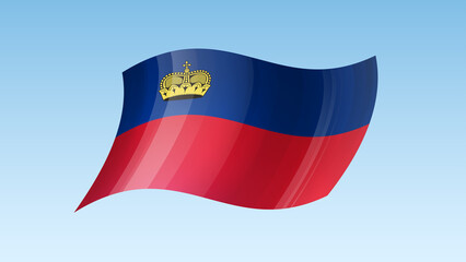 Liechtenstein flag state symbol isolated on background national banner. Greeting card National Day of the Principality of Liechtenstein. Illustration banner with realistic state flag of microstate.