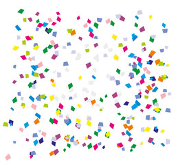 Colored confetti falling on a white background. Little papers of different colors. Vector illustration.