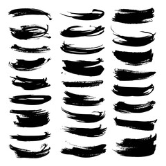 Vector brush strokes textured thick black paint set isolated on a white background