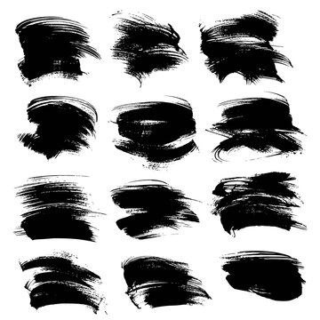 Vector textured brush strokes of black paint set isolated on a white background