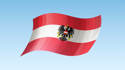 Austria flag state symbol isolated on background national banner. Greeting card National Independence Day of the Republic of Austria. Illustration banner with realistic state flag.
