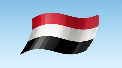 Yemen flag state symbol isolated on background national banner. Greeting card National Independence Day of the Republic of Yemen. Illustration banner with realistic state flag.