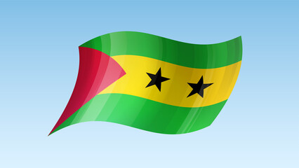 Sao Tome and Principe flag state symbol isolated on background national banner. Greeting card National Day Democratic Republic of Sao Tome and Principe. Illustration banner with realistic state flag.