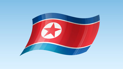 North Korea flag state symbol isolated on background national banner. Greeting card National Independence Day Democratic People's Republic of Korea. Illustration banner realistic state flag of DPRK.