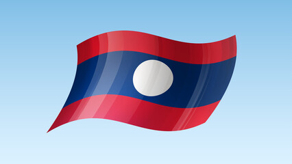 Laos flag state symbol isolated on background national banner. Greeting card National Independence Day of the Lao People's Democratic Republic. Illustration banner with realistic state flag.