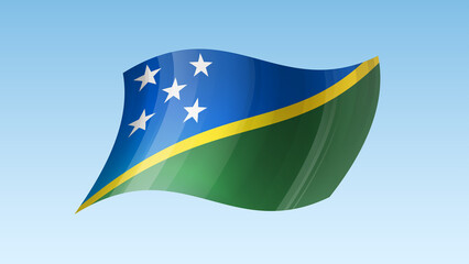 Solomon Islands flag state symbol isolated on background national banner. Greeting card National Independence Day of the Republic of Solomon Islands. Illustration banner with realistic state flag.