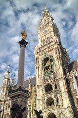 Fototapeta na wymiar The New Town Hall and St. Marian column on the Marienplatz Munich, Germany.