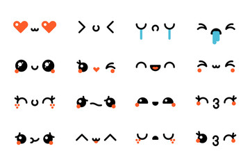 Set of various kawaii emoticons. Vector emoji, smile icons