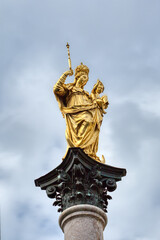Fototapeta na wymiar Marian column on the Marienplatz square Munich, Bavaria, Germany