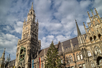 Gothic style of old central house of The New Town Hall in Munich, Bavaria, Germany.