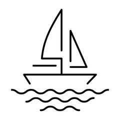 A simple icon of a yacht or boat on the waves.