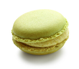 pistachio macaroon on white background