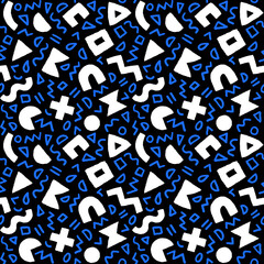 Obraz premium Vector seamless pattern with geometric shapes and brushstrokes. Abstract background with Scandinavian cut out elements.