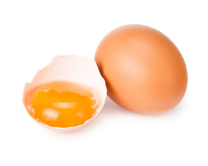 broken chicken egg isolated on a white background