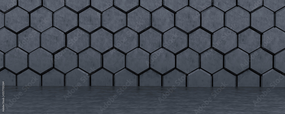 Poster abstract concrete hexagonal brick wall - background pattern 3d rendering illustration