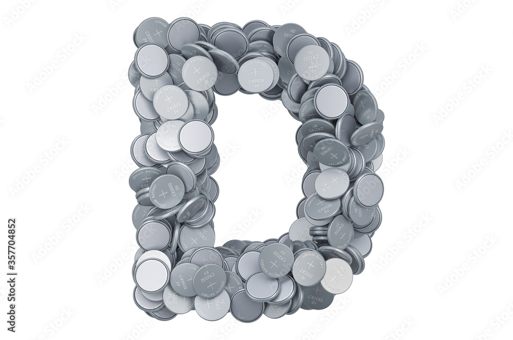 Poster letter d from button cells, 3d rendering