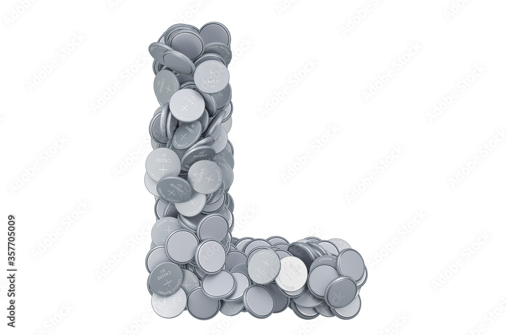 Poster letter l from button cells, 3d rendering