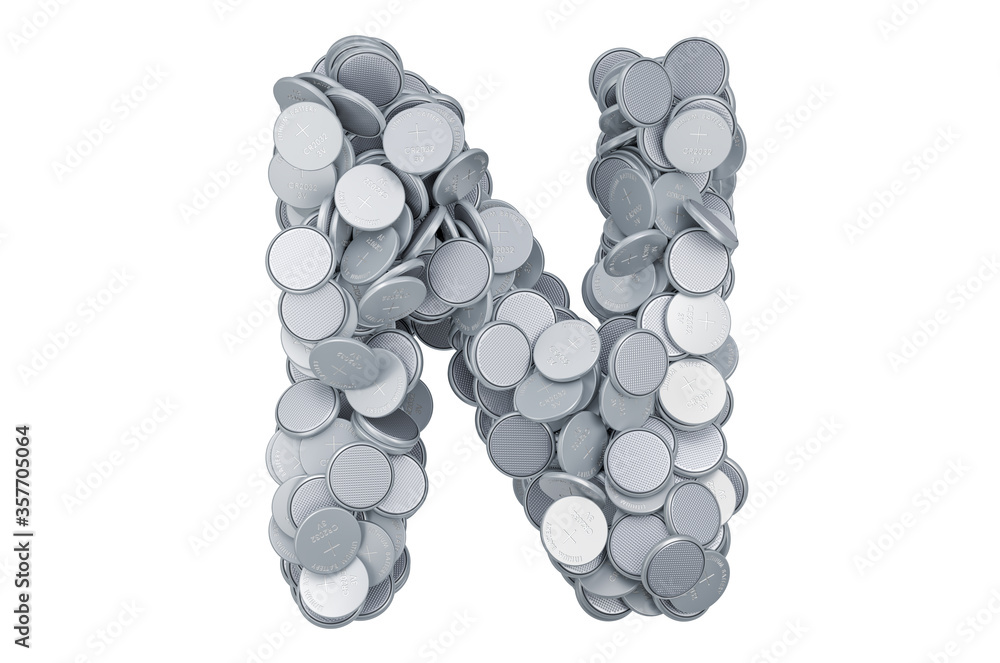 Poster letter n from button cells, 3d rendering