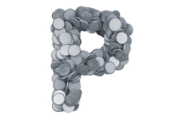 Letter P from button cells, 3D rendering