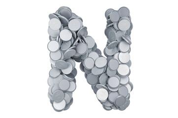 Letter N from button cells, 3D rendering