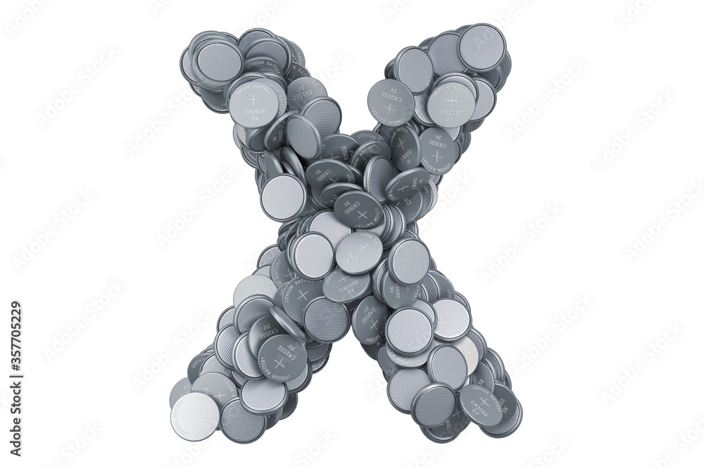 Poster letter x from button cells, 3d rendering