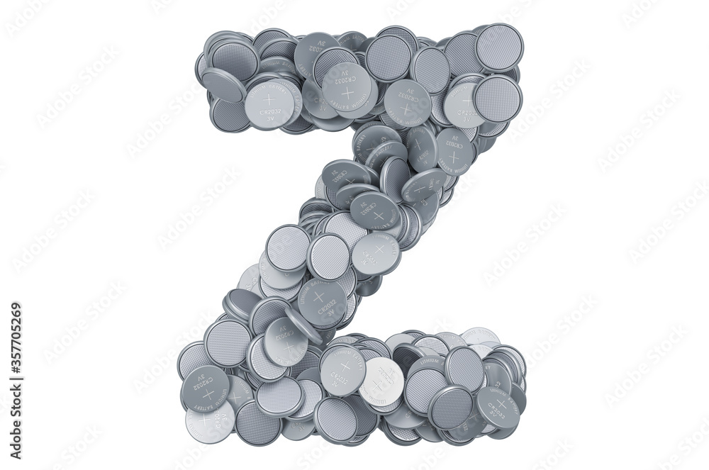 Poster letter z from button cells, 3d rendering