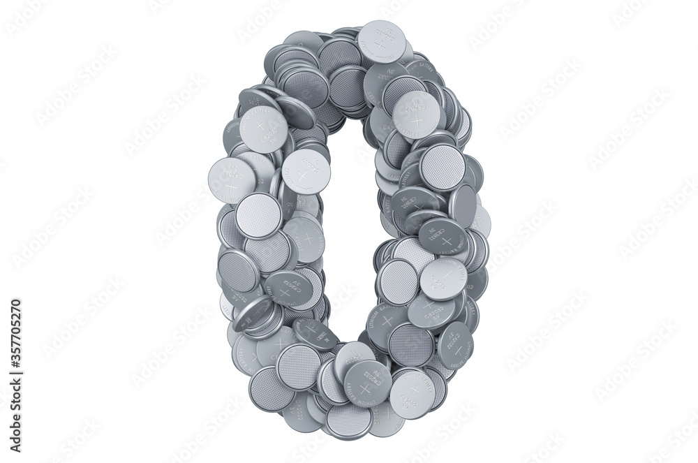 Fototapete number 0 from button cells, 3d rendering