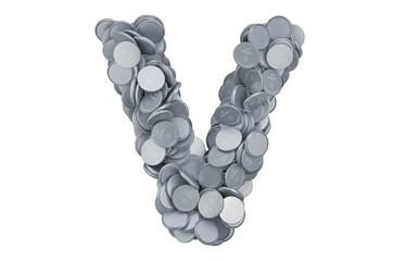 Letter V from button cells, 3D rendering
