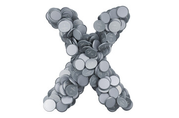 Letter X from button cells, 3D rendering