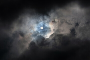 Fototapeta na wymiar Dramatic sky with sun and dark clouds